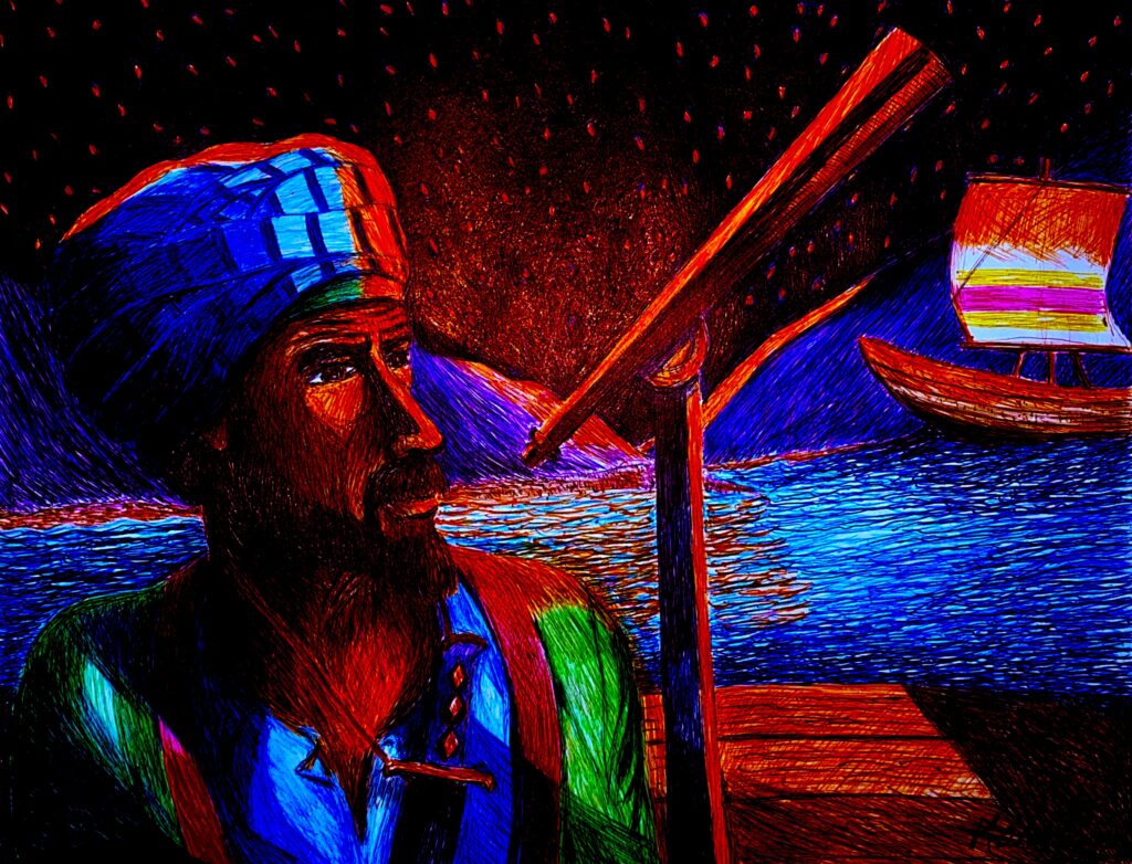 Man using a telescope to view the sky.