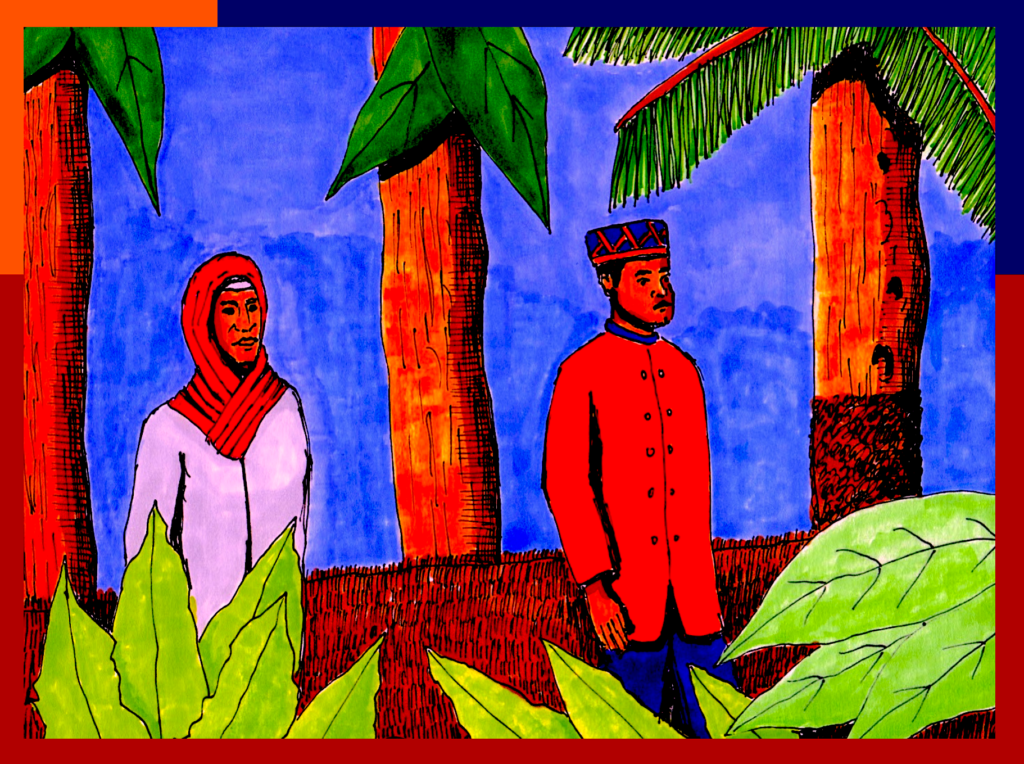 Ahmed leads Fatima through the jungle to his tree.